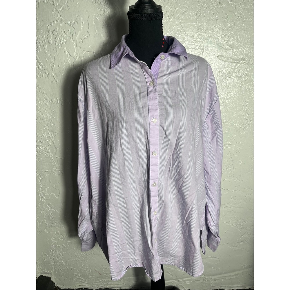 Aerie Oversized Boyfriend Button Down Shirt Small Purple Striped Cotton